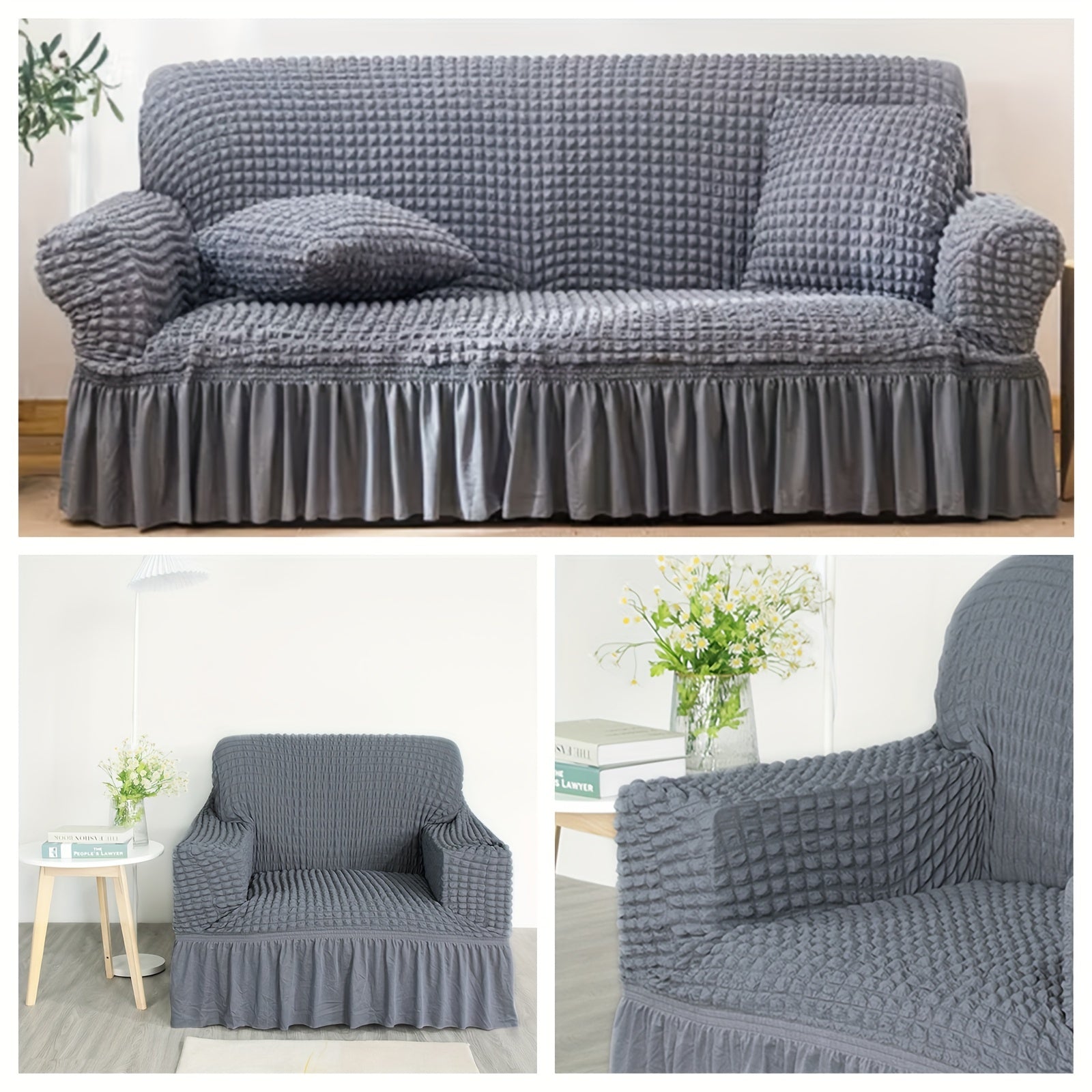 1/2/3-Sitzer-Sofa-Schonbezug, Kissenbezug mit Rock, waschbar, hochelastisch