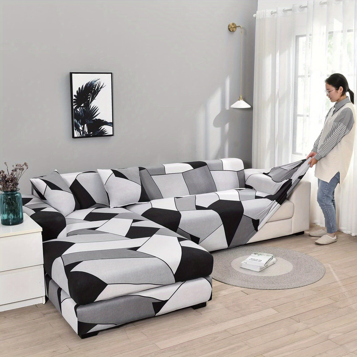 Stretch-Sofabezug mit 4 Kissenbezügen