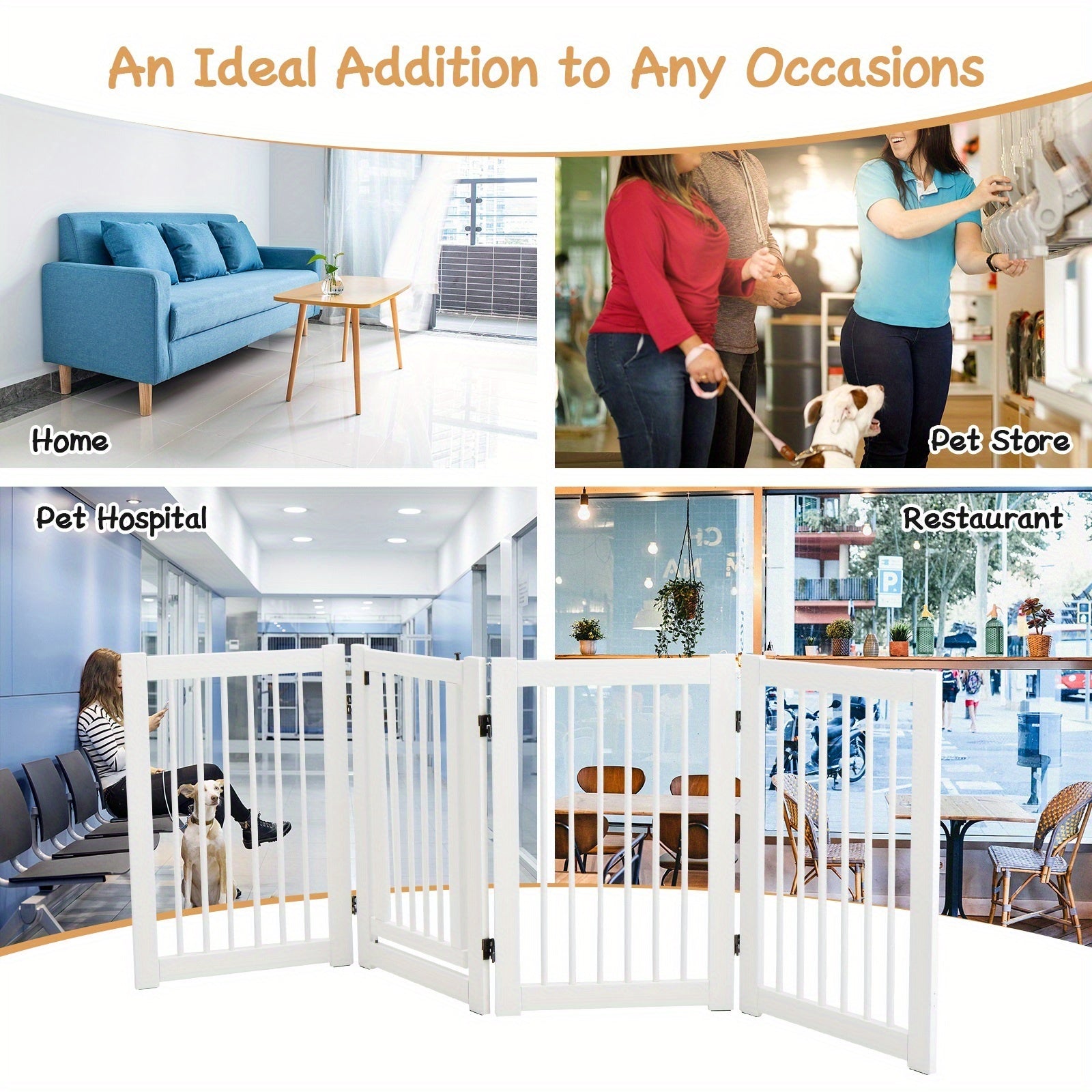 Hundeabsperrung 76cm hoch, 4 Paneele Holzschutzgitter mit Tor