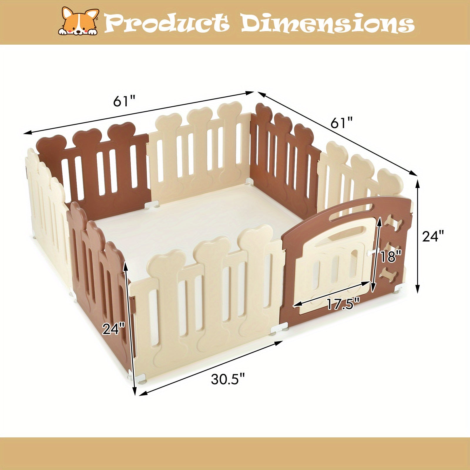 24" H 8-Panel Haustier Laufstall mit Tür Indoor Outdoor Übung Welpen Zaun