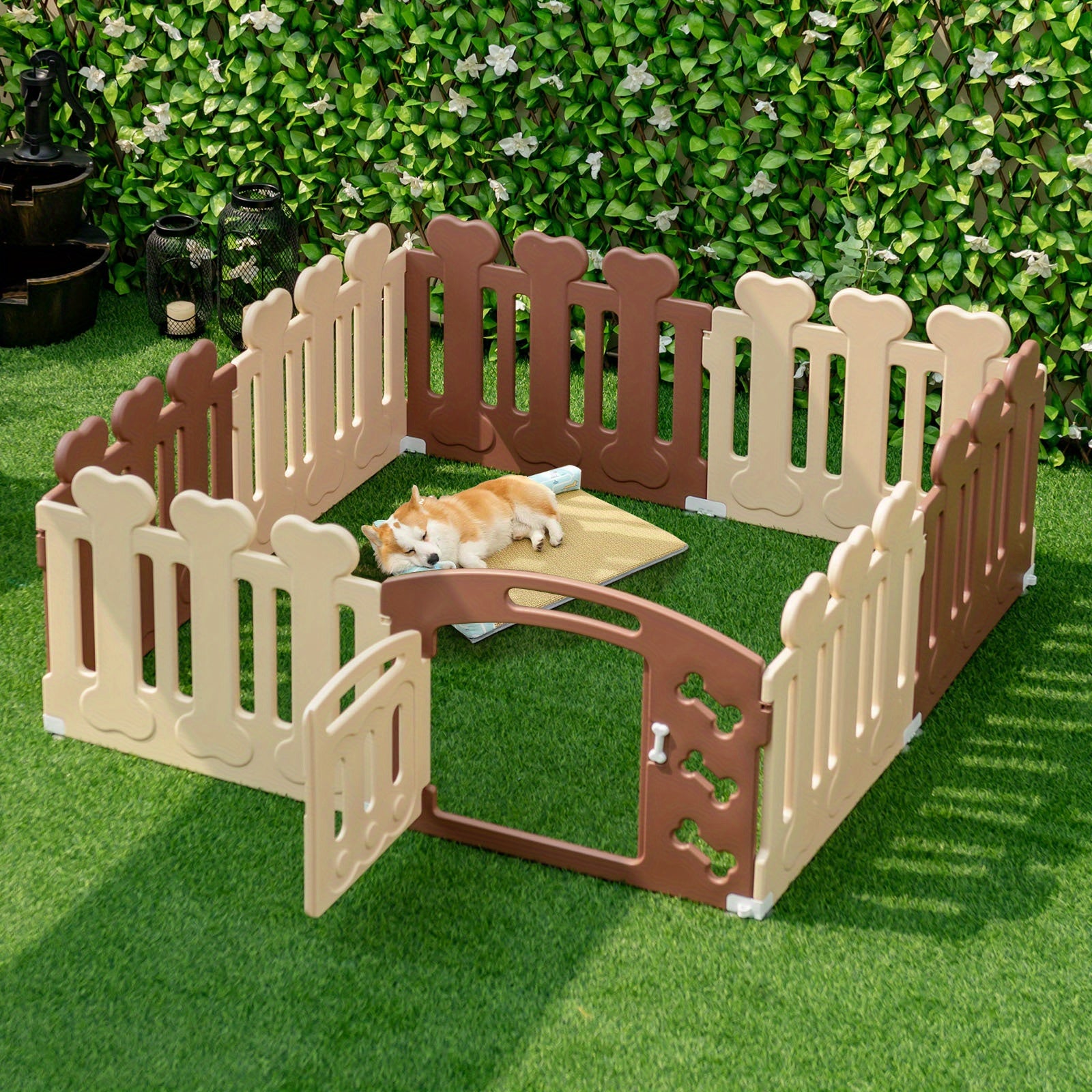 24" H 8-Panel Haustier Laufstall mit Tür Indoor Outdoor Übung Welpen Zaun