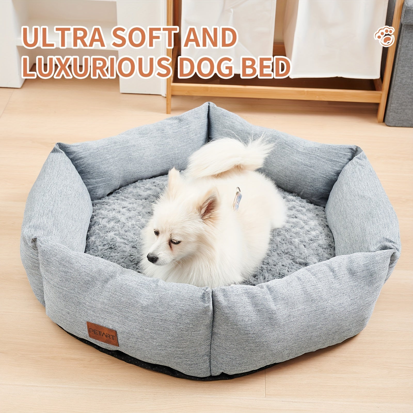 Sechseckiges Hundebett, waschbarer, rosafarbenes Samtbett