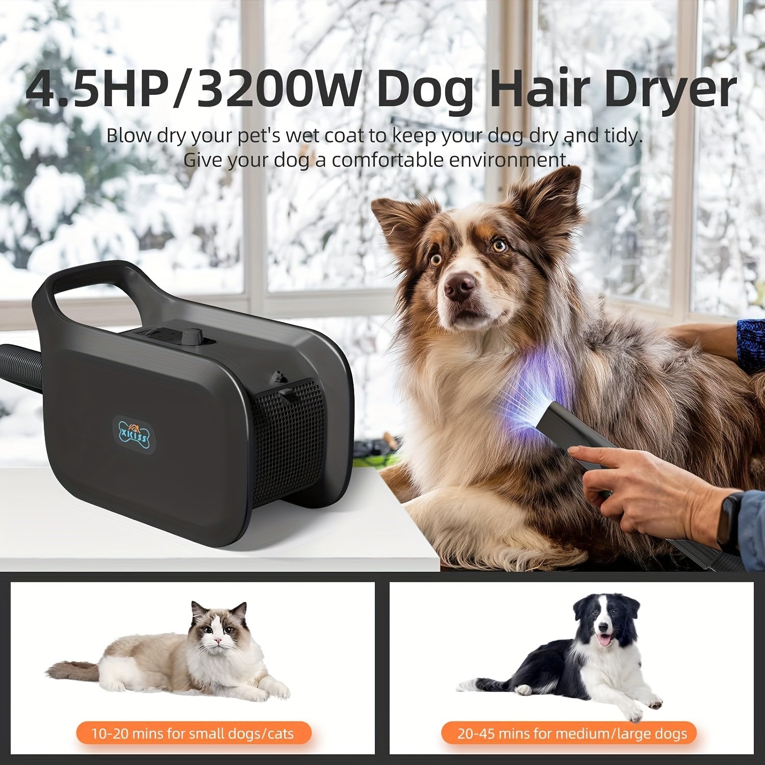 Geräuscharmer Hundefön mit einstellbarer Geschwindigkeit