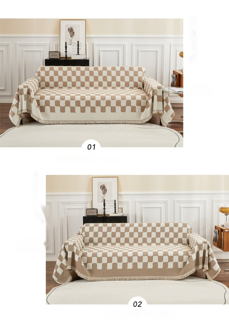 Checkerboard Checkered Sofa Towel Sofa Cover Simple Universal