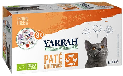 Yarrah Bio-Katzen Multipack Pastete Lachs / Pute / Rind 8X100 GR