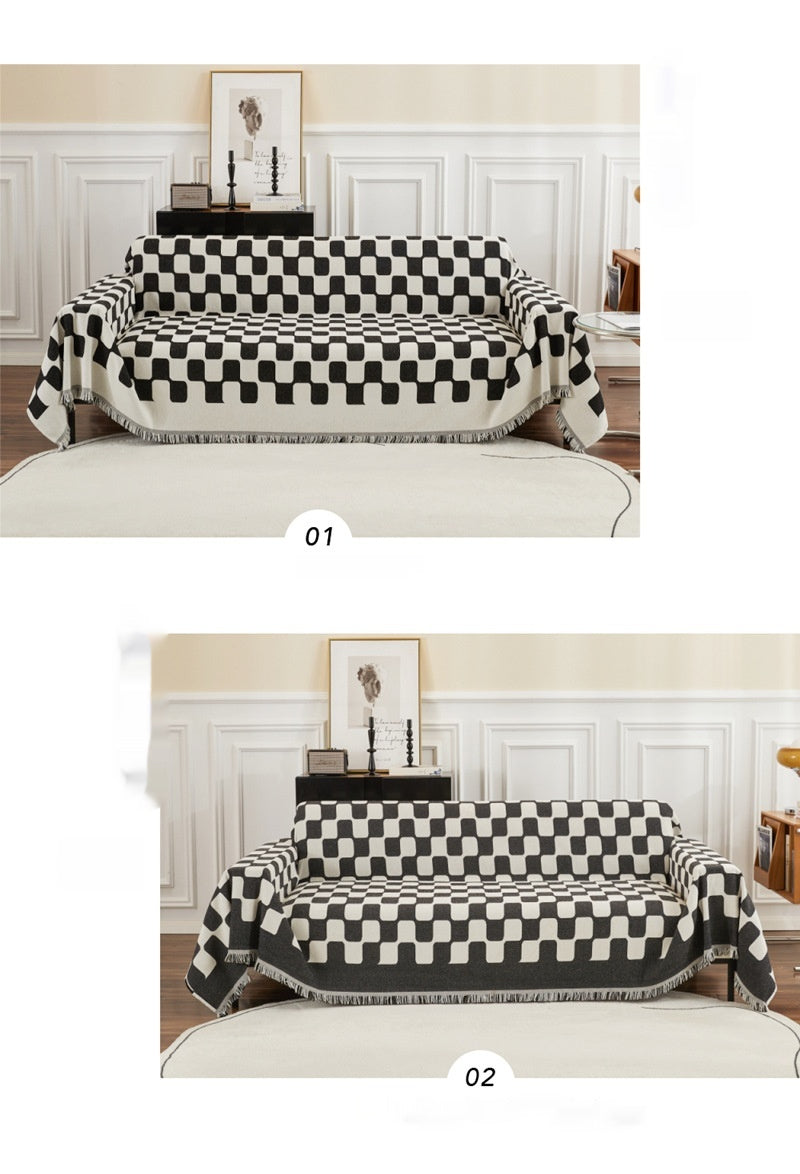 Checkerboard Checkered Sofa Towel Sofa Cover Simple Universal