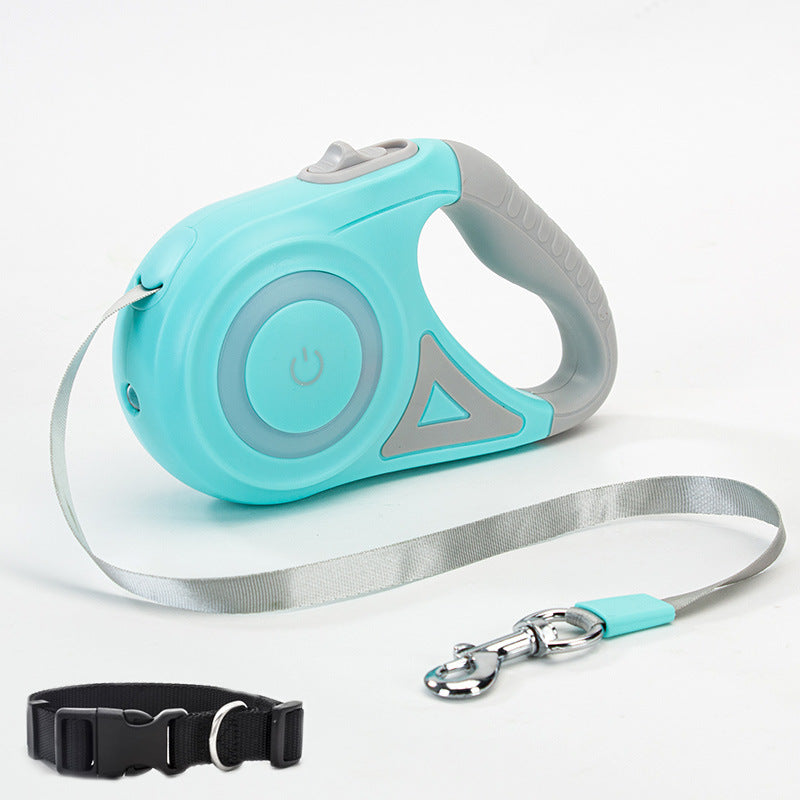 Retractable leash and dog collar with spotlight
