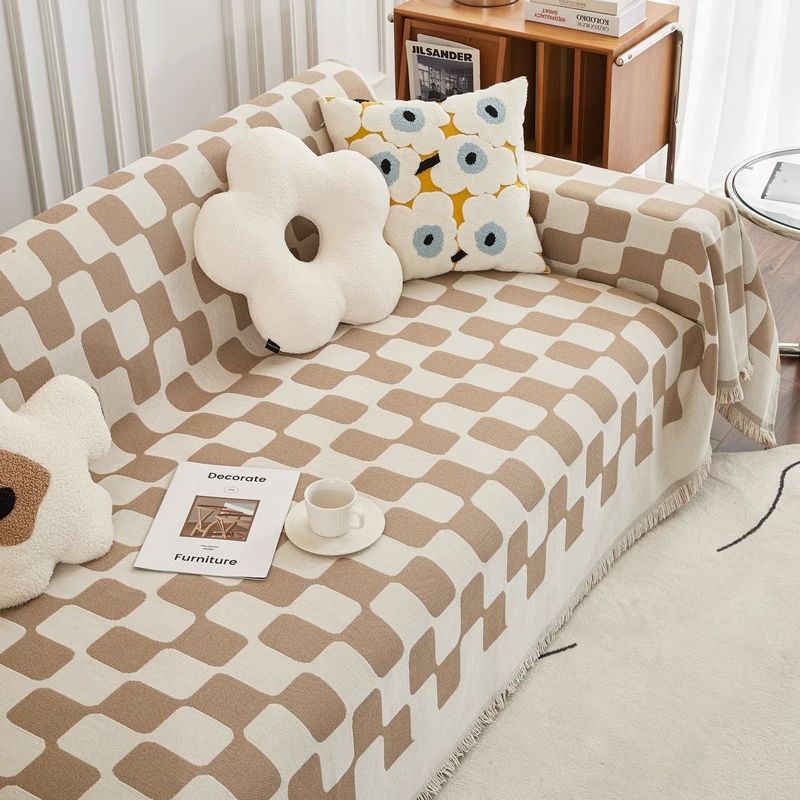 Checkerboard Checkered Sofa Towel Sofa Cover Simple Universal