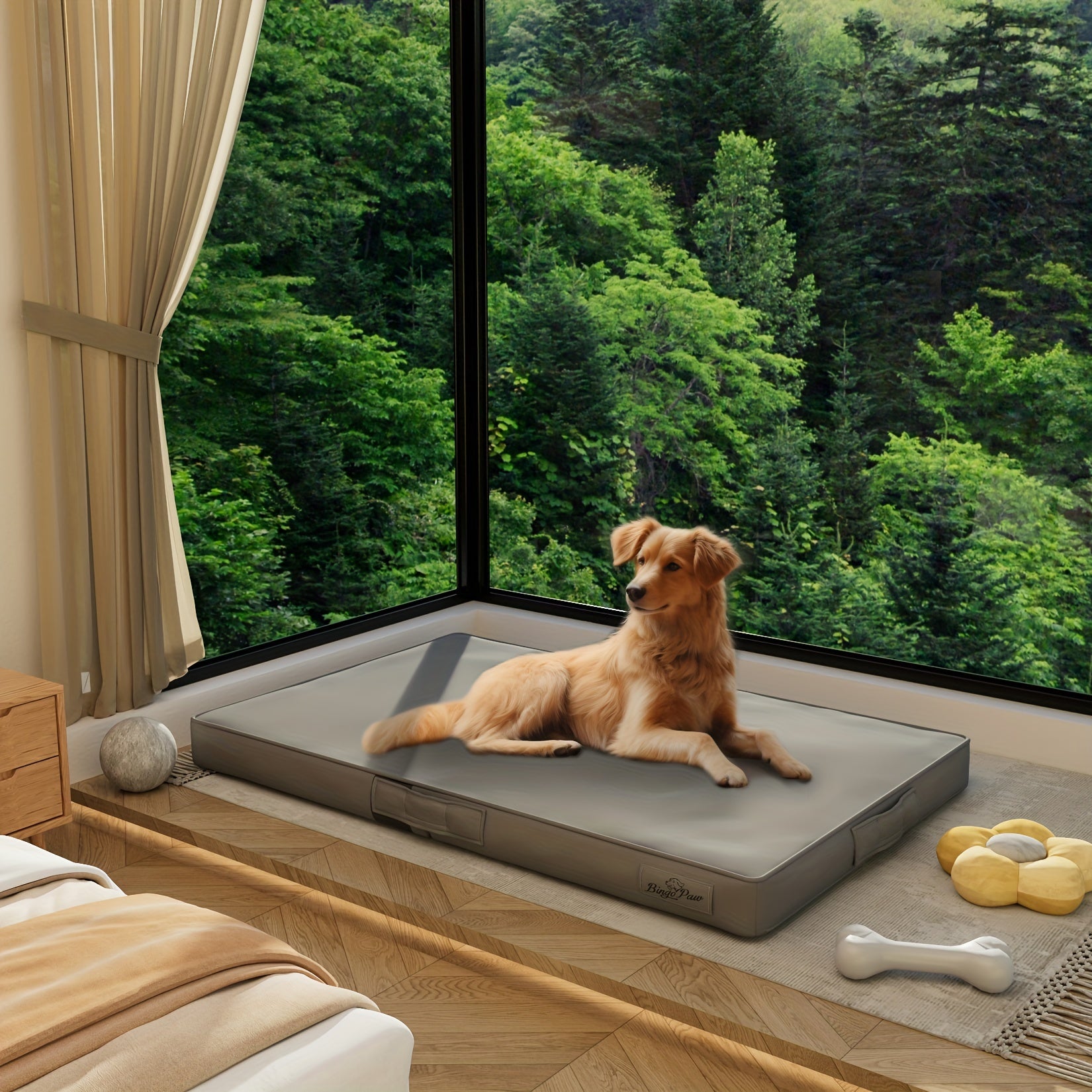 Großes Hundebett mit Mikrofaser-Lederpolsterung & orthopädischem Kissen