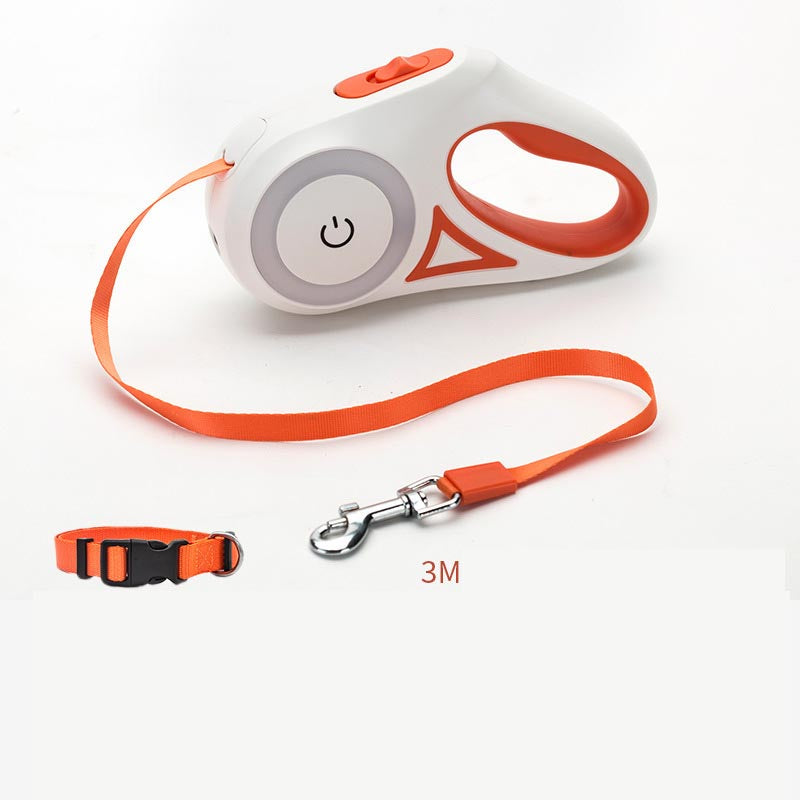 Retractable leash and dog collar with spotlight