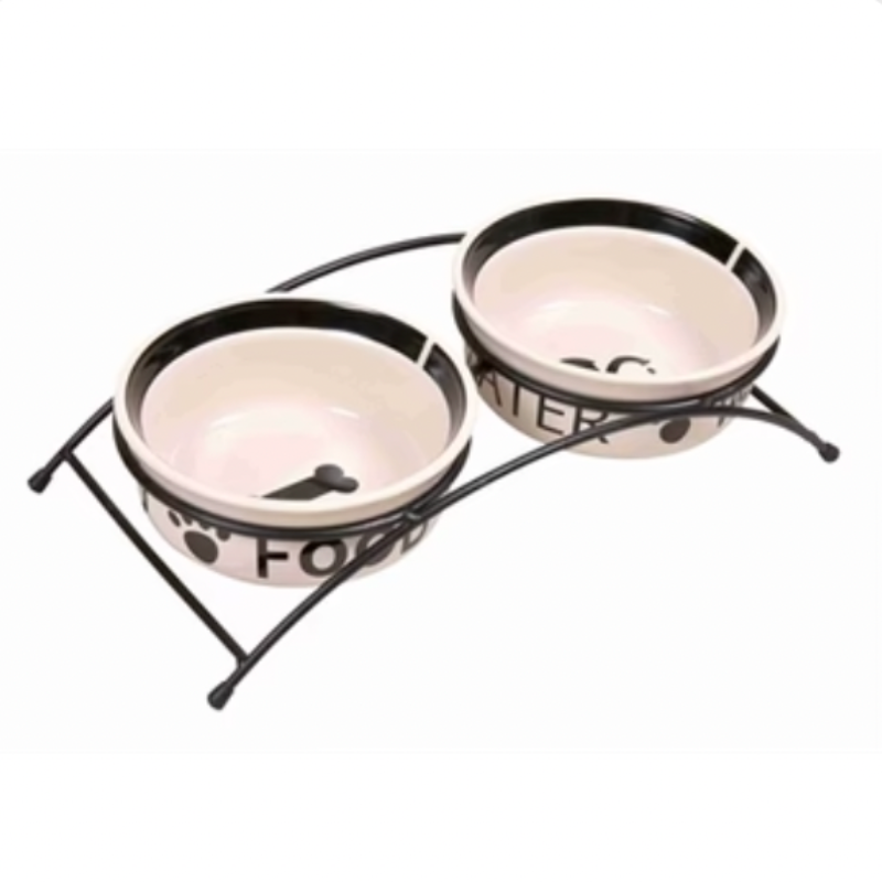 Napf-Set mit Metallständer Weiss / Schwarz