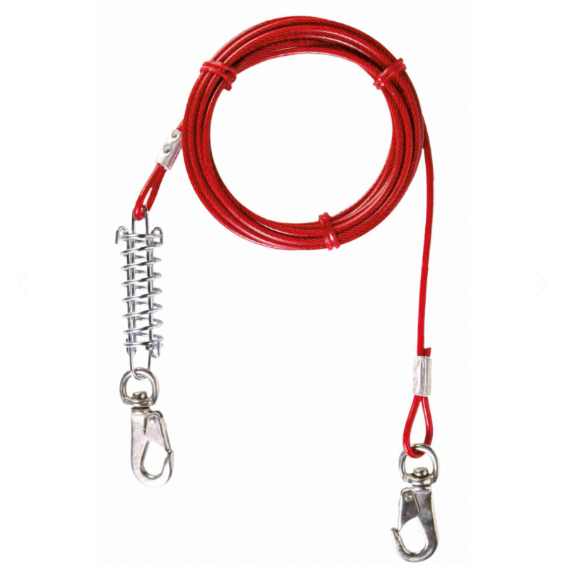 Extra lange/Starke Leine Rot mit Feder und Kunststoffbeschichtung - myfurryfriends.de