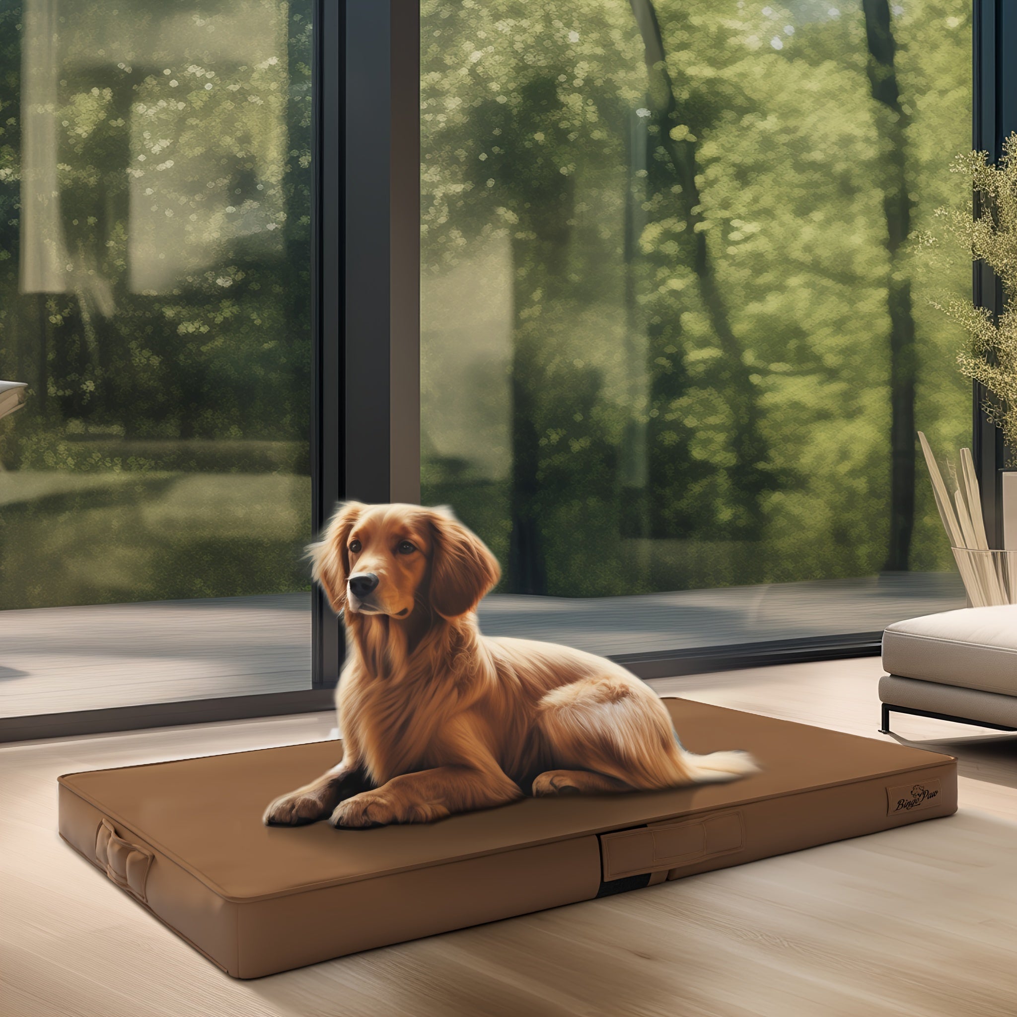 Großes Hundebett mit Mikrofaser-Lederpolsterung & orthopädischem Kissen