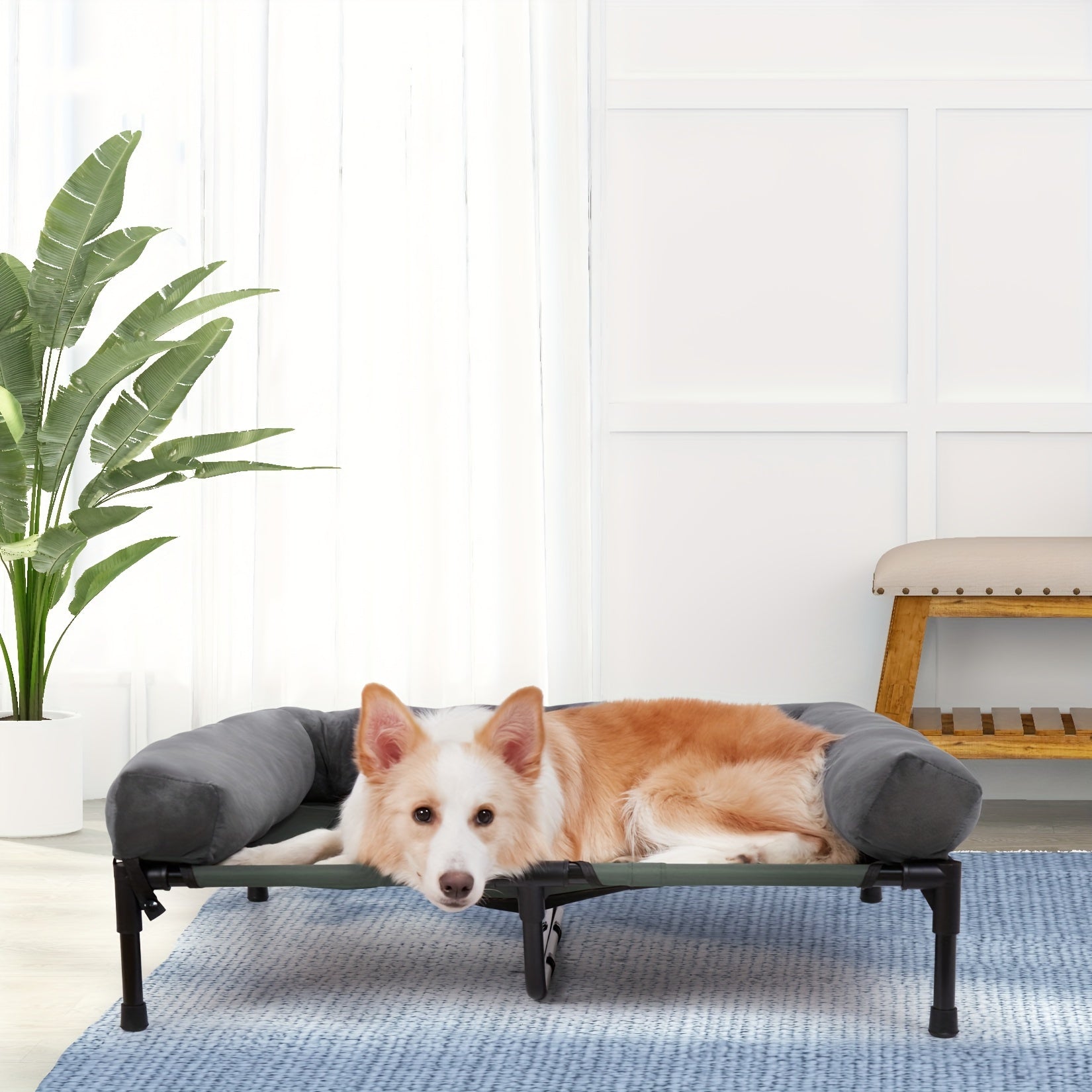 Hundebett für den Außenbereich mit abnehmbarem Kunstfellkissen