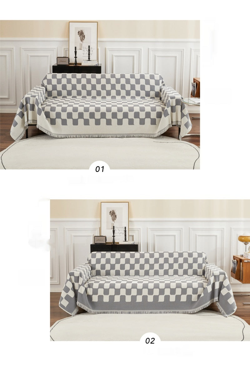 Checkerboard Checkered Sofa Towel Sofa Cover Simple Universal