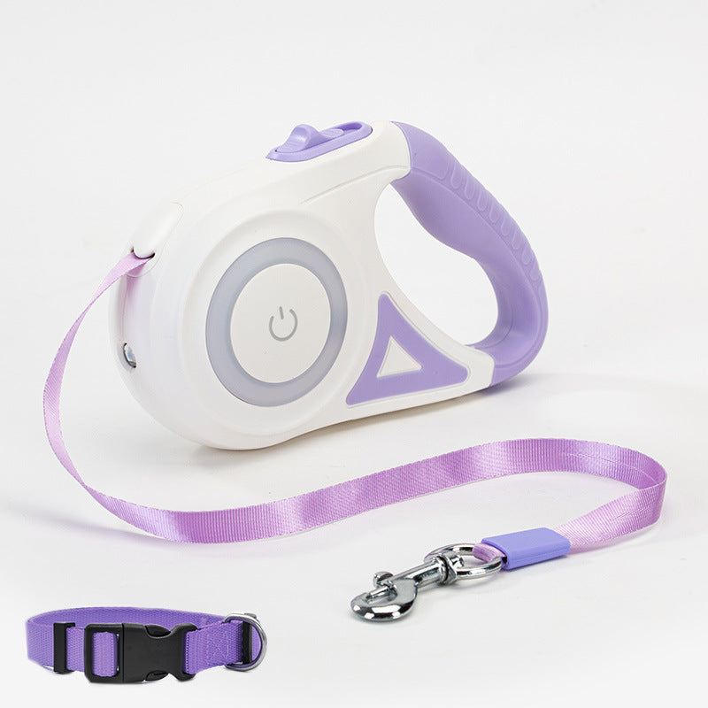 Retractable leash and dog collar with spotlight