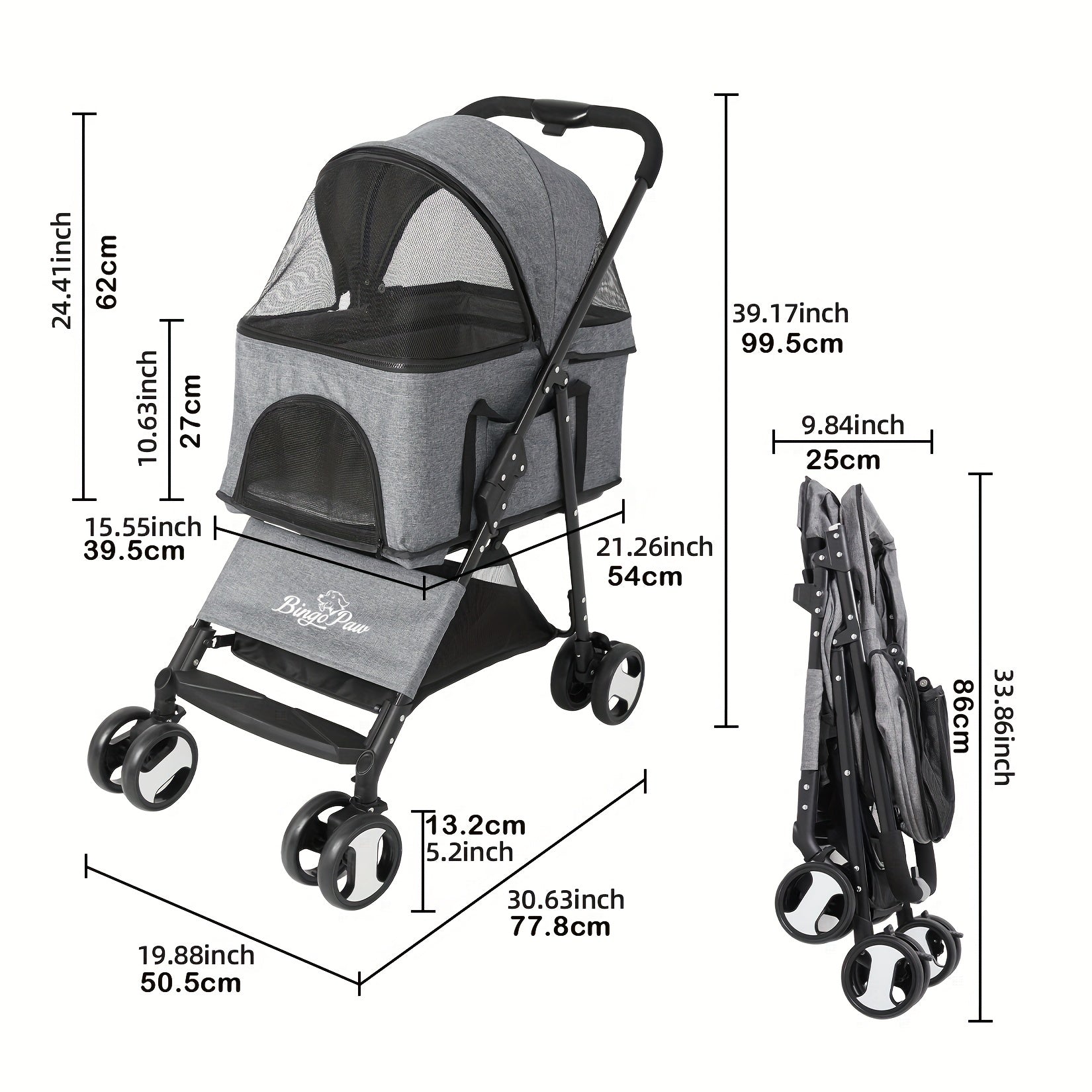 Deluxe-Katzen- und Hundebuggy mit 4 Rädern