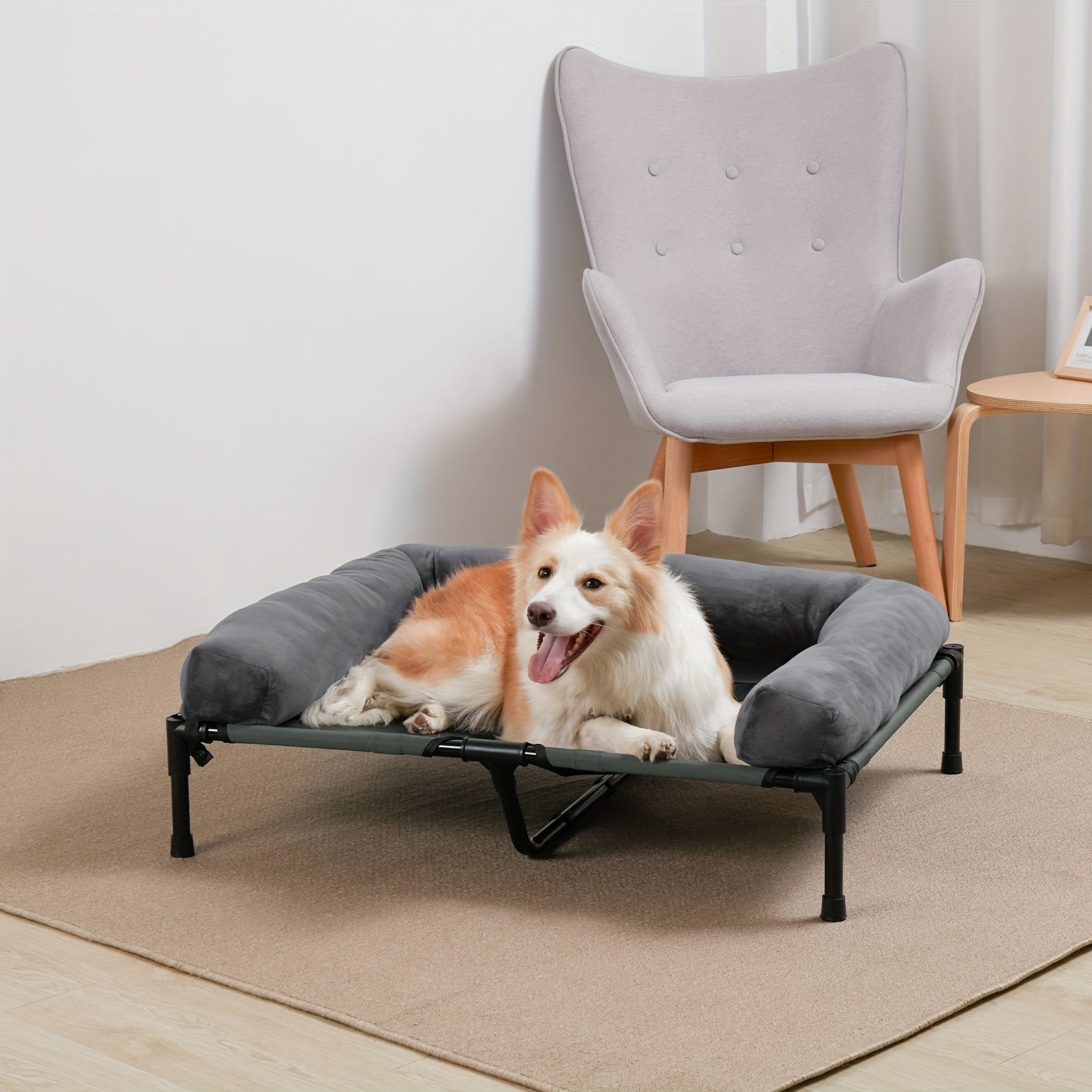 Hundebett für den Außenbereich mit abnehmbarem Kunstfellkissen