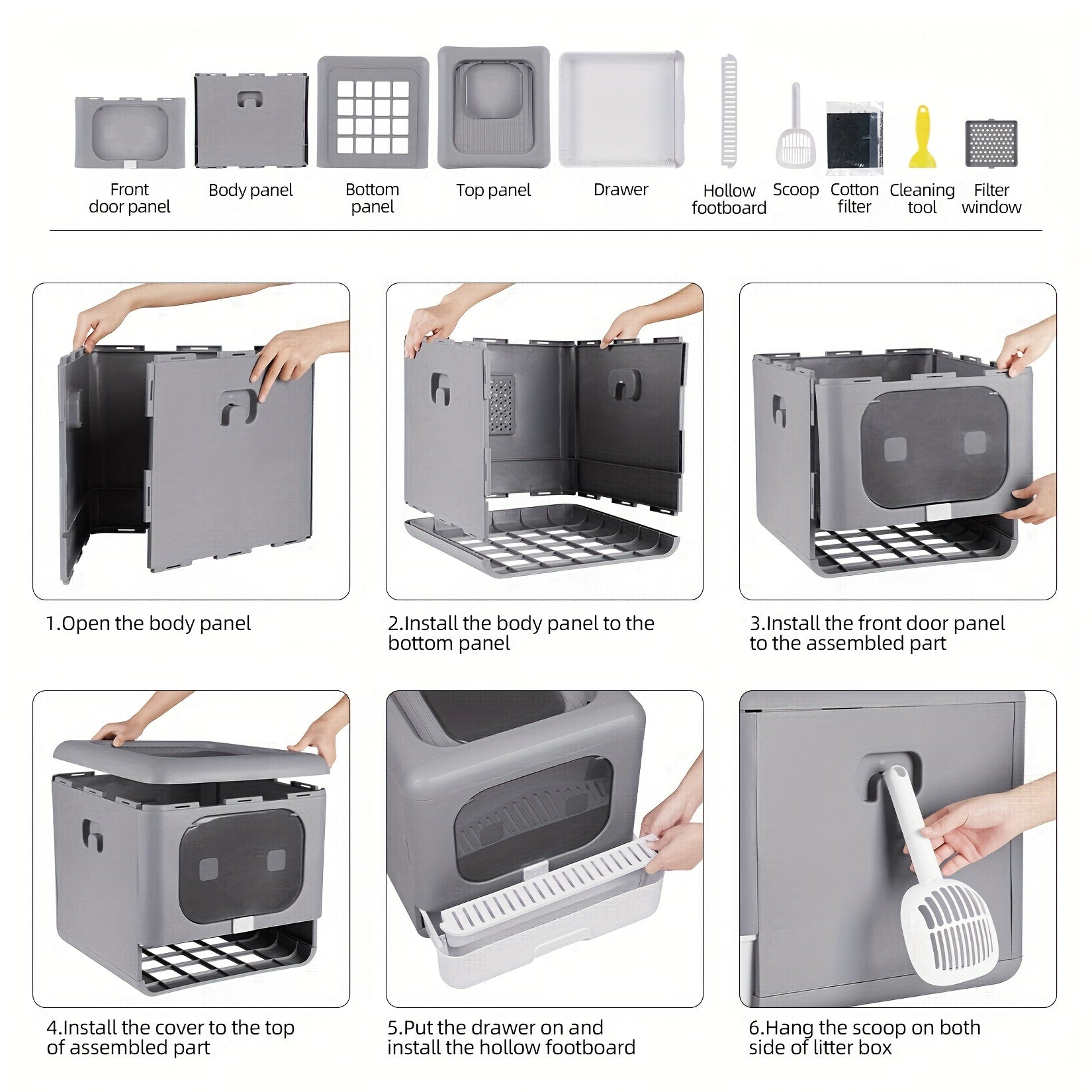 Katzentoilette mit Fronteinstieg von oben, mit tragbarer Schaufelschublade