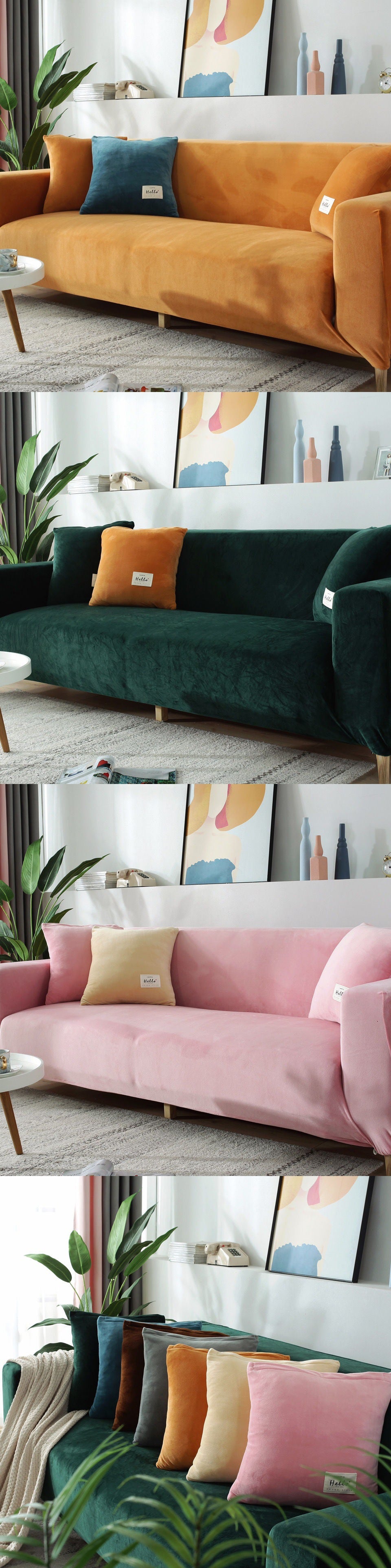 Universal four-season sofa cover made of combined leather and flannel