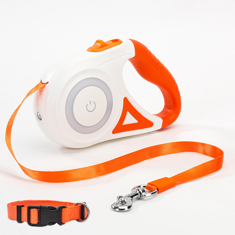 Retractable leash and dog collar with spotlight