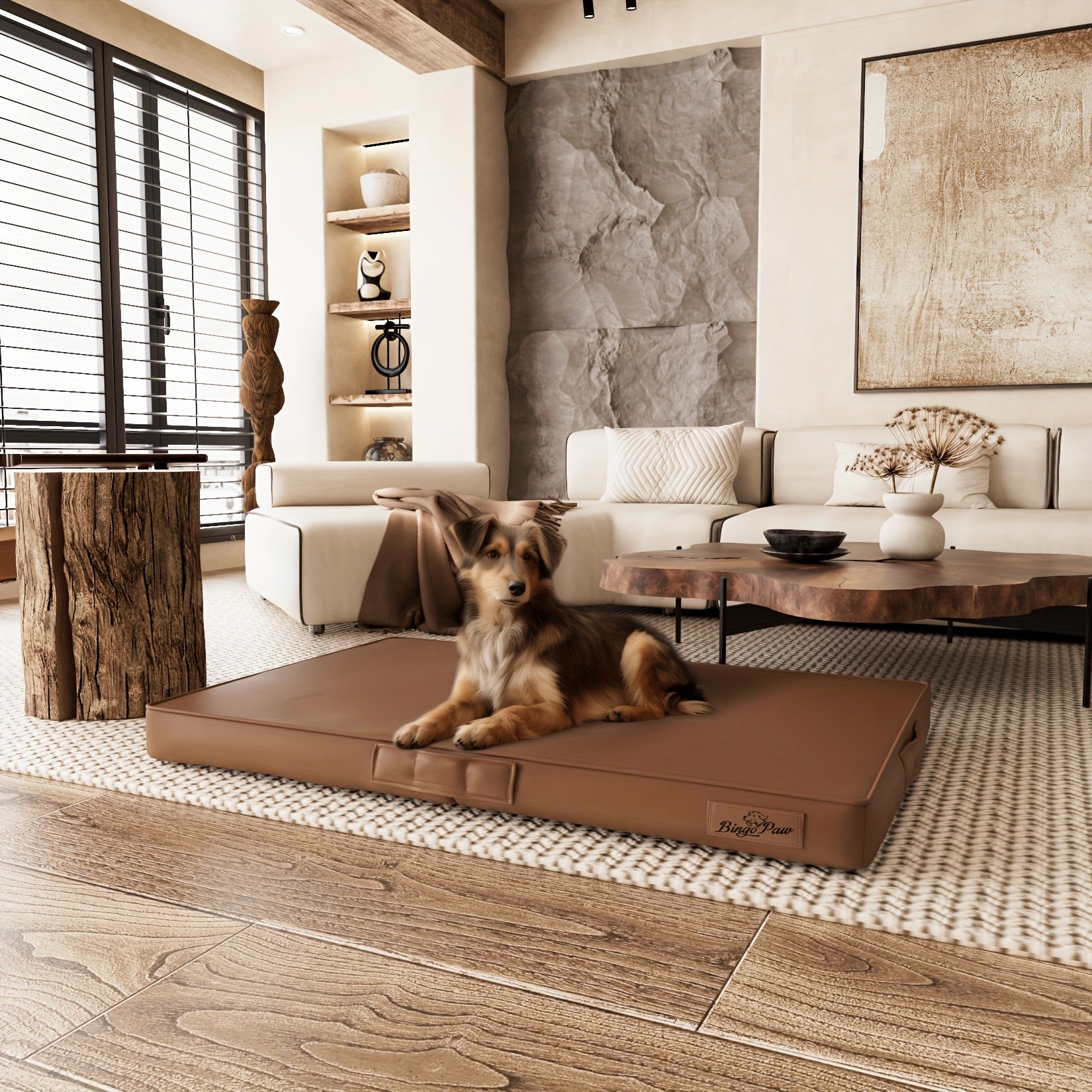 Großes Hundebett mit Mikrofaser-Lederpolsterung & orthopädischem Kissen